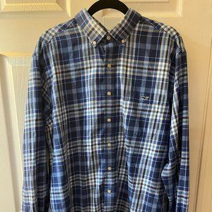 Vineyard Vines Men's Slim Fit Tucket Shirt Blue and White Plaid XL